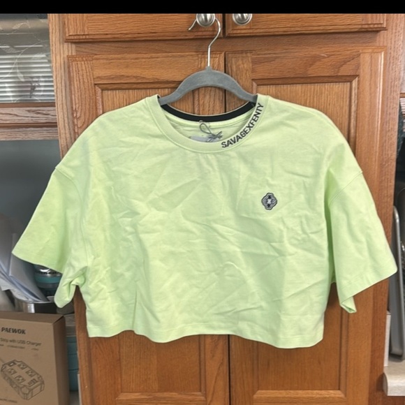 Fenty Savage X Lime Green Yellow Crop Top Tee Rihanna size Large New With Tags - Picture 4 of 10